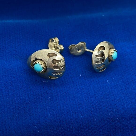 💛 925 Native American Turquoise Bear Paw Earrings - Picture 3 of 4